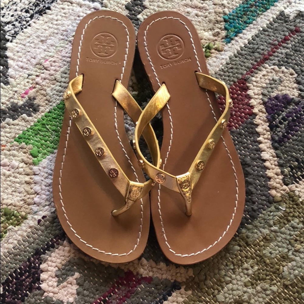Tory Burch Gold Flip Flops